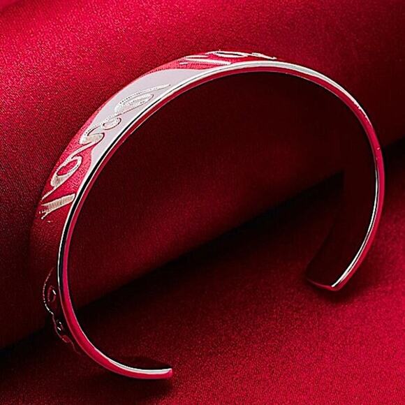 Sterling Silver Love Engraved Bangle Bracelet - Picture 3 of 6